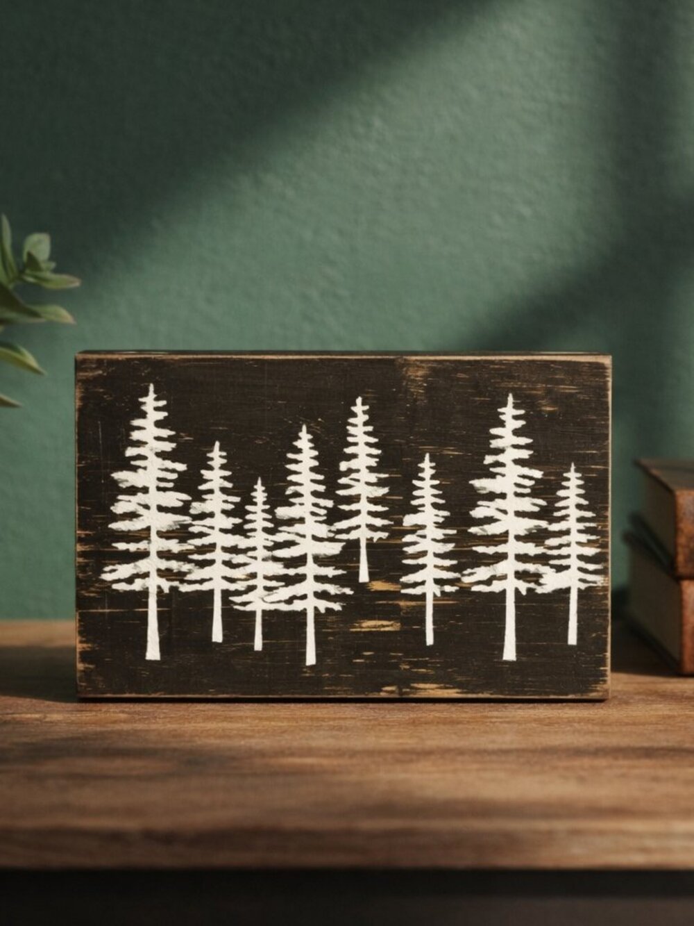 Rustic Pine Tree Wood Block Decor | Cabin Woodland Shelf Sitter
